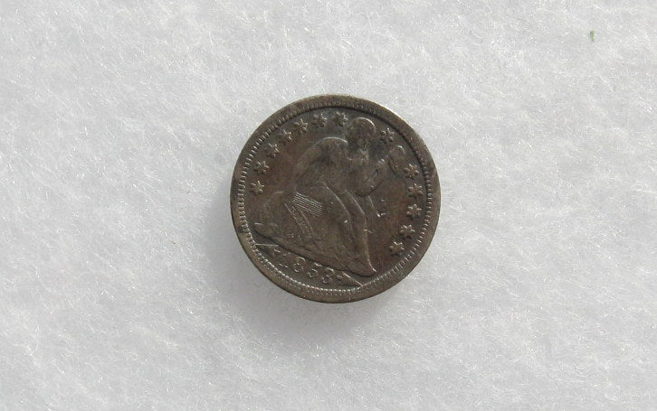 1853 Seated Liberty Dime XF DET | Of Coins & Crystals