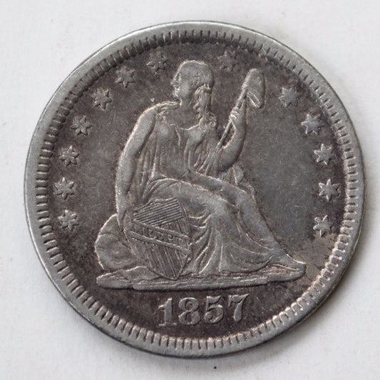 1857 Seated Liberty Quarter AU50 | Of Coins & Crystals