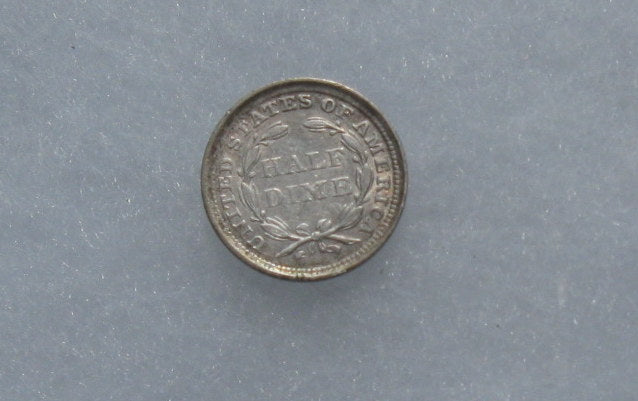 1857 Seated Liberty Half Dime AU | Of Coins & Crystals