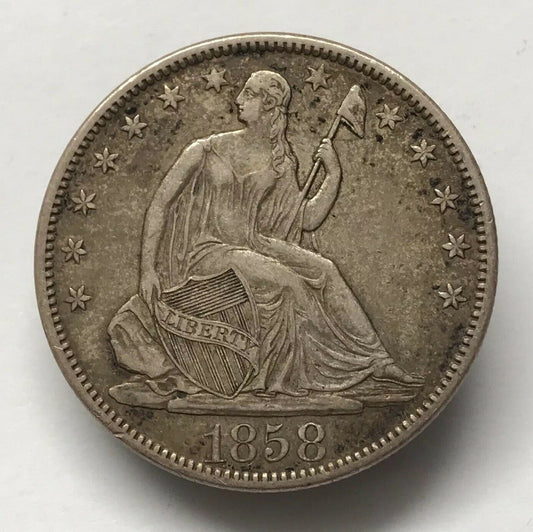 1858S Seated Liberty Half Dollar XF 45 | Of Coins & Crystals