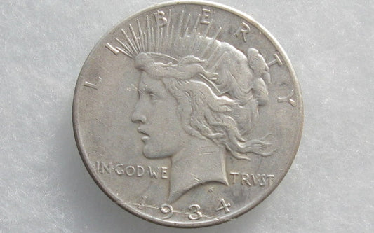 1934S  Peace Dollar XF Scratched | Of Coins & Crystals