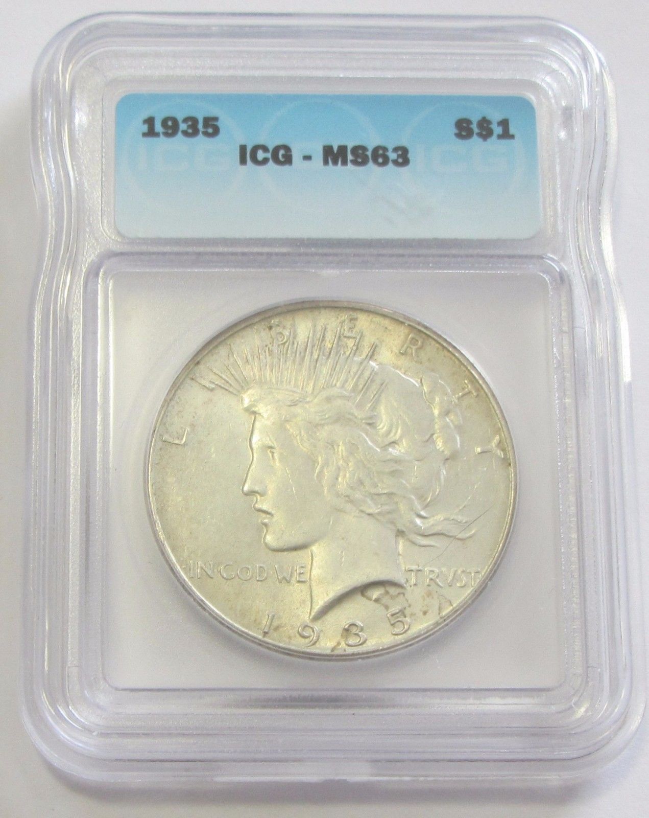1935 Peace Dollar  ICG MS-63 | Of Coins & Crystals