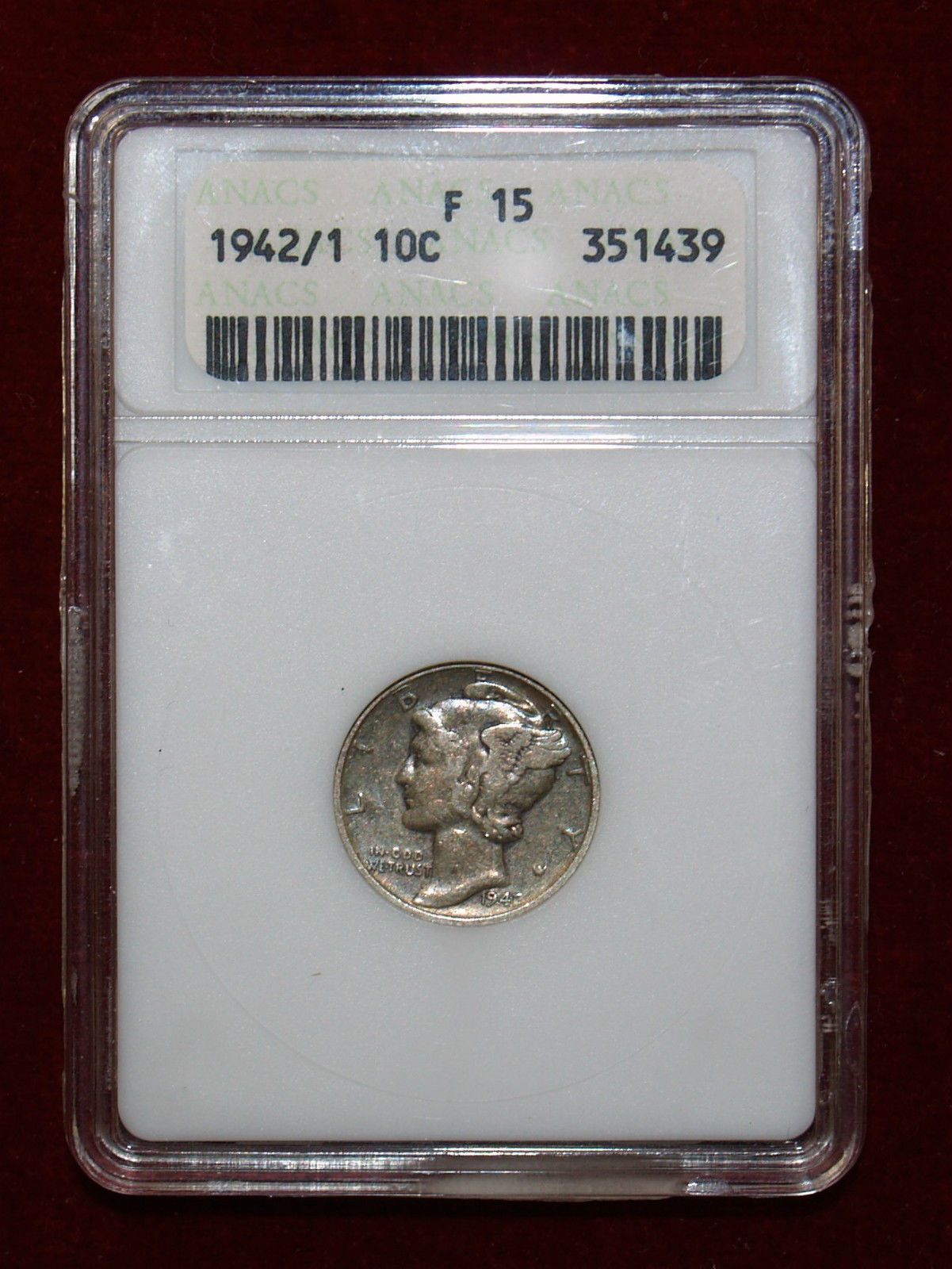 1942/1 Mercury Dime ANACS F15 | Of Coins & Crystals