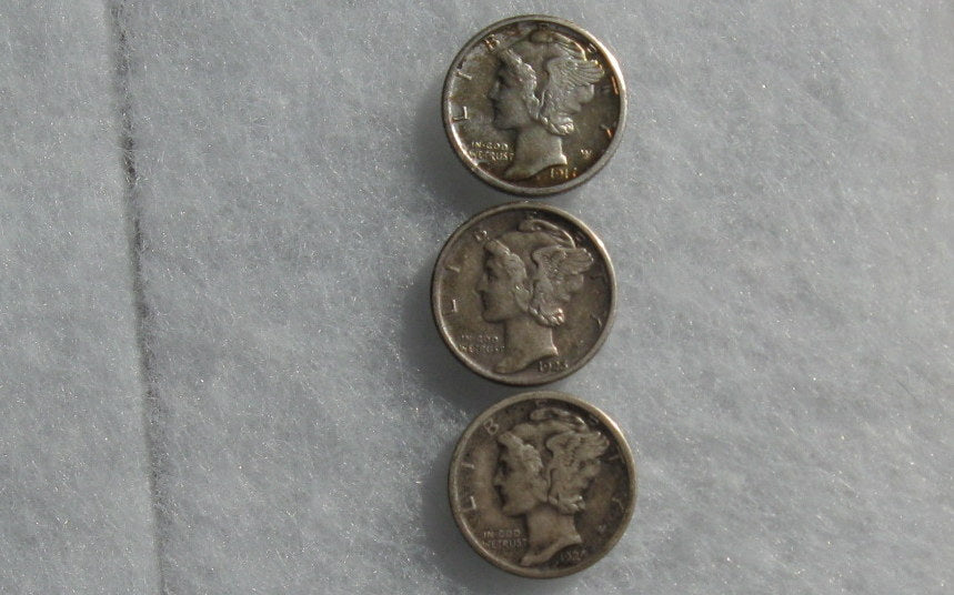 Mercury Dimes 1917-S XF-45/1923-S VF-30/1924-S F-12 Set of 3 | Of Coins & Crystals
