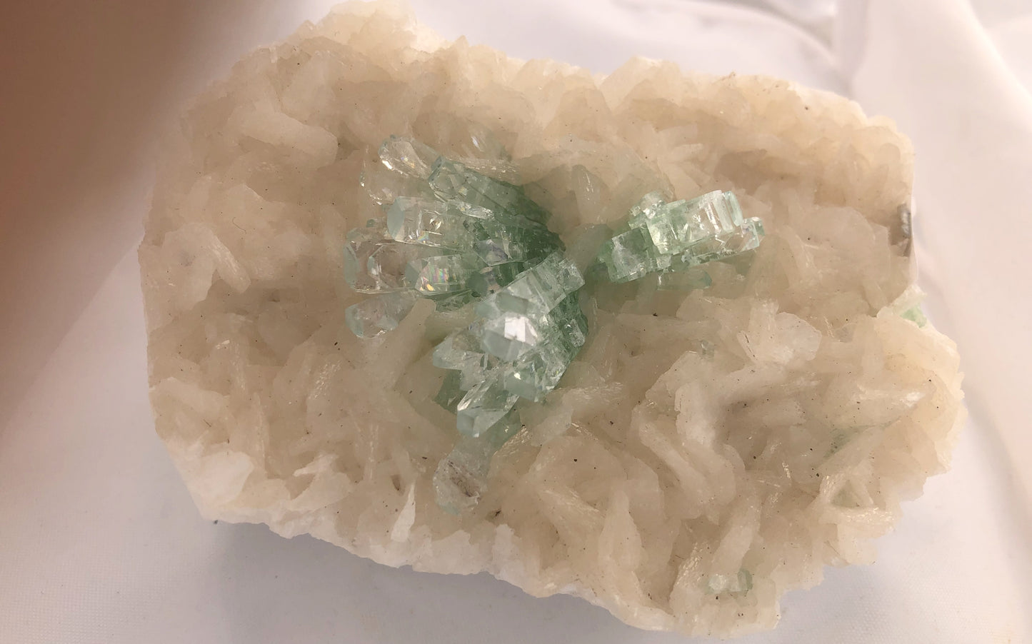 Light Green Apophyllite on White Matrix | Of Coins & Crystals