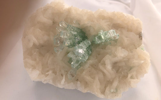 Light Green Apophyllite on White Matrix | Of Coins & Crystals