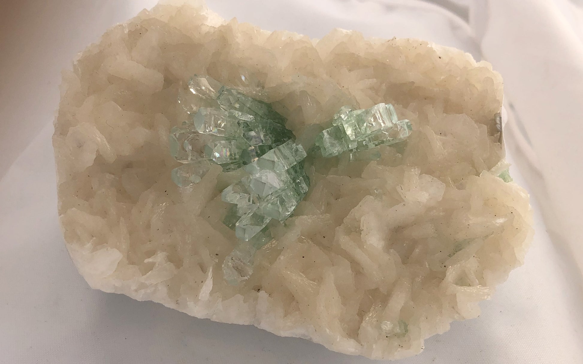 Light Green Apophyllite on White Matrix | Of Coins & Crystals