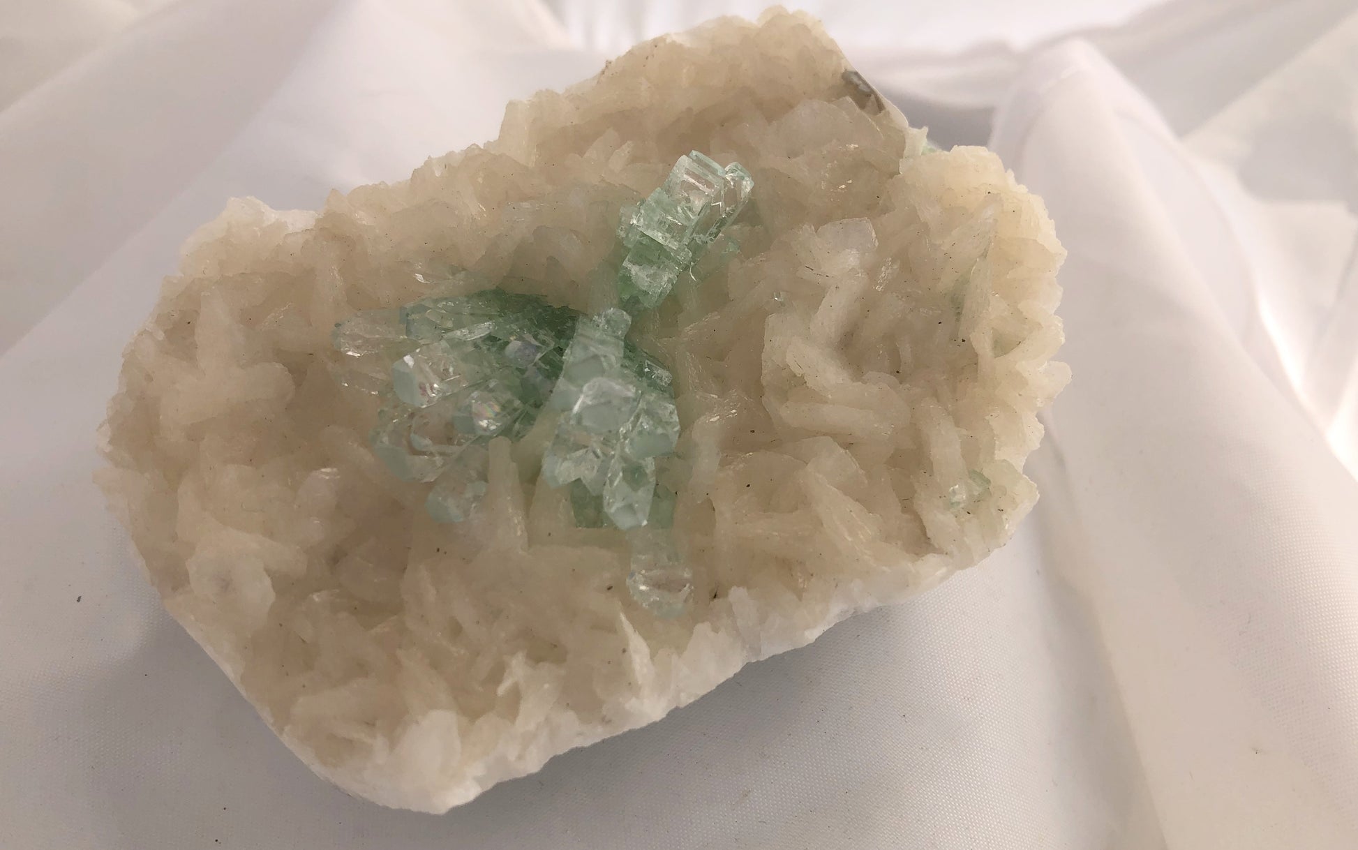 Light Green Apophyllite on White Matrix | Of Coins & Crystals