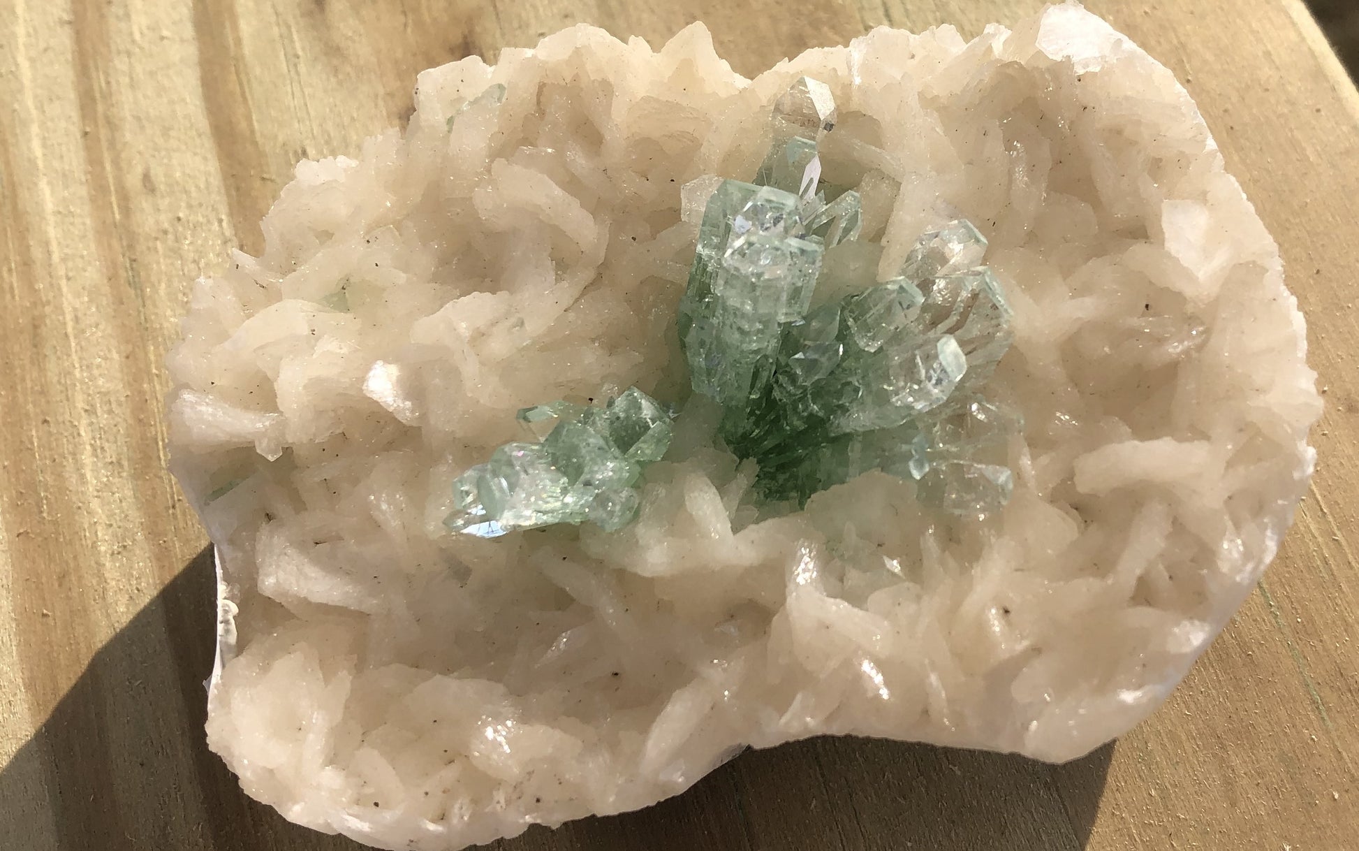 Light Green Apophyllite on White Matrix | Of Coins & Crystals