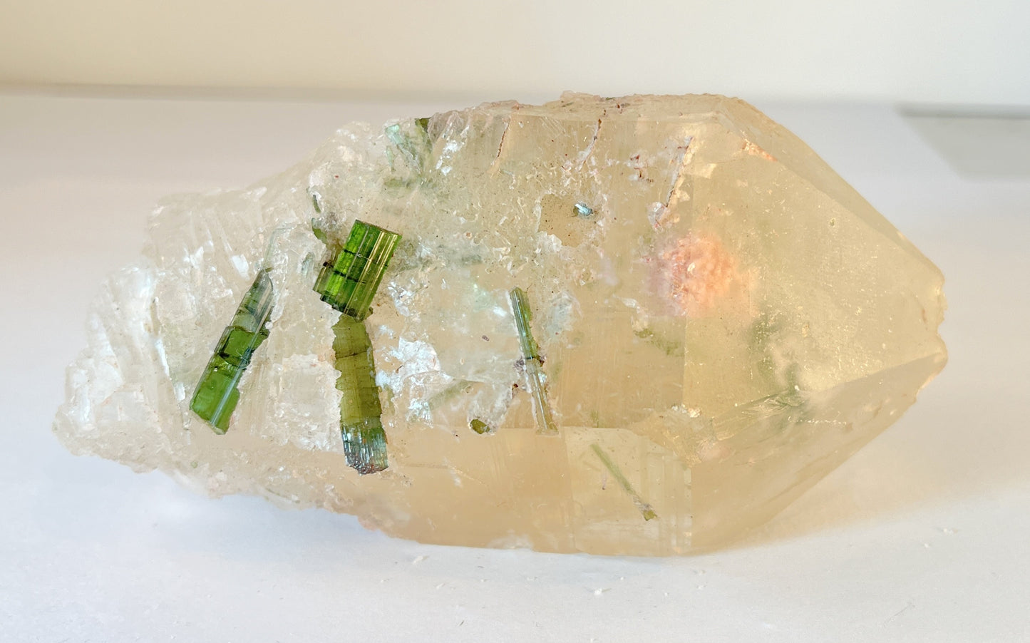 Green Tourmaline in Quartz with Rubellite