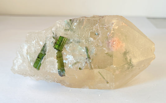 Green Tourmaline in Quartz with Rubellite