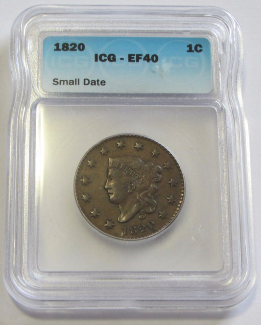 1820 Large Cent  ICG XF-40 | Of Coins & Crystals