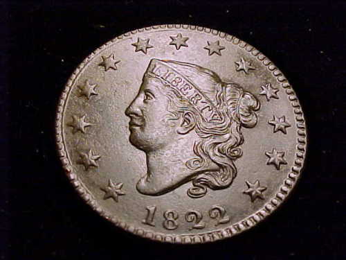 1822 Large Cent  AU-58 | Of Coins & Crystals
