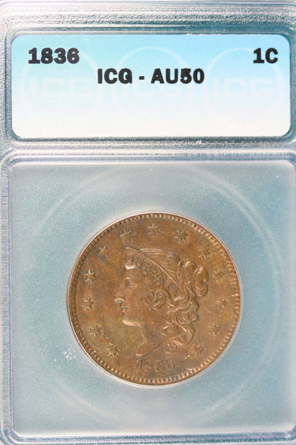 1836 Large Cent ICG AU-50 | Of Coins & Crystals