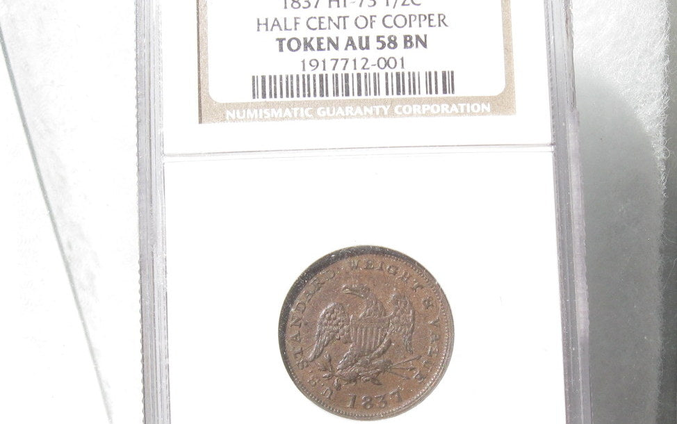 HT-73 Half Cent Token  NGC AU-58 | Of Coins & Crystals