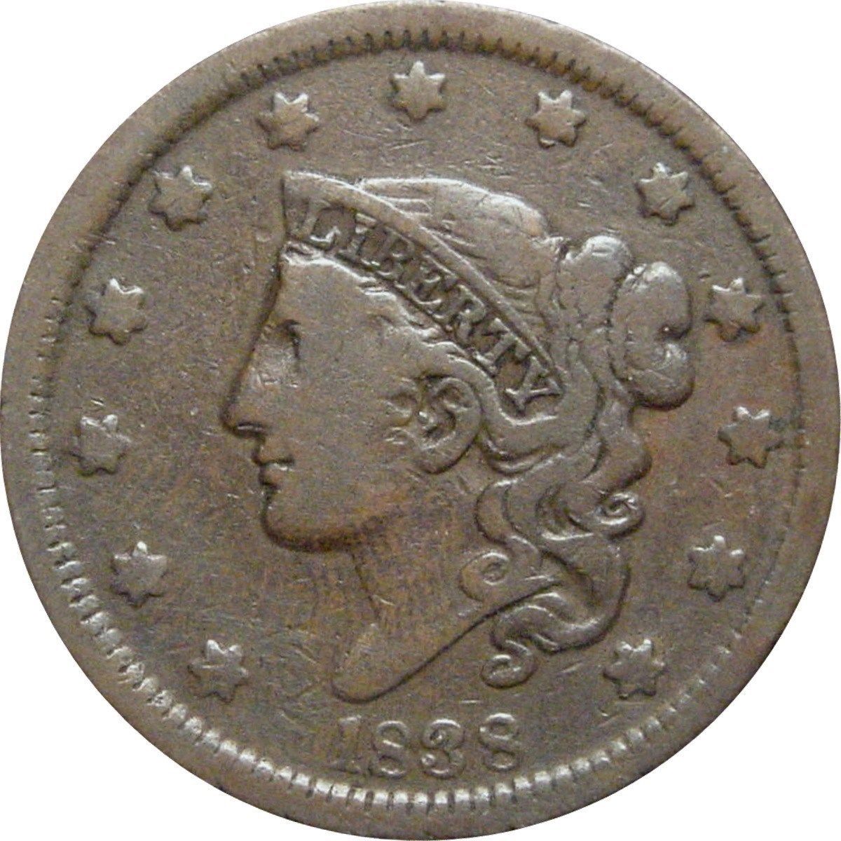 1838 Large Cent F-12 | Of Coins & Crystals