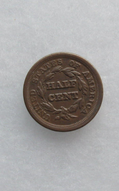 1853 Braided Hair Half Cent AU-50 | Of Coins & Crystals