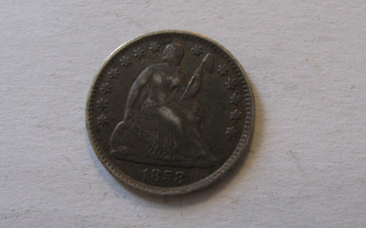 1858 Seated Liberty Half Dime.  XF-45 | Of Coins & Crystals