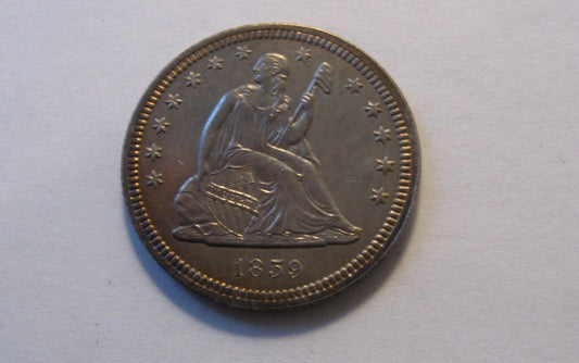 1859 Seated Liberty Quarter. Choice Uncirculated details | Of Coins & Crystals