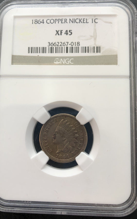 1864 Copper Nickel Indian Cent NGC XF-45 | Of Coins & Crystals
