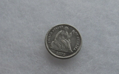 1872 Double Die Obv. Seated Liberty Half Dime  F-15