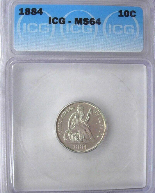 1884 Seated Liberty Dime  ICG MS-64 | Of Coins & Crystals