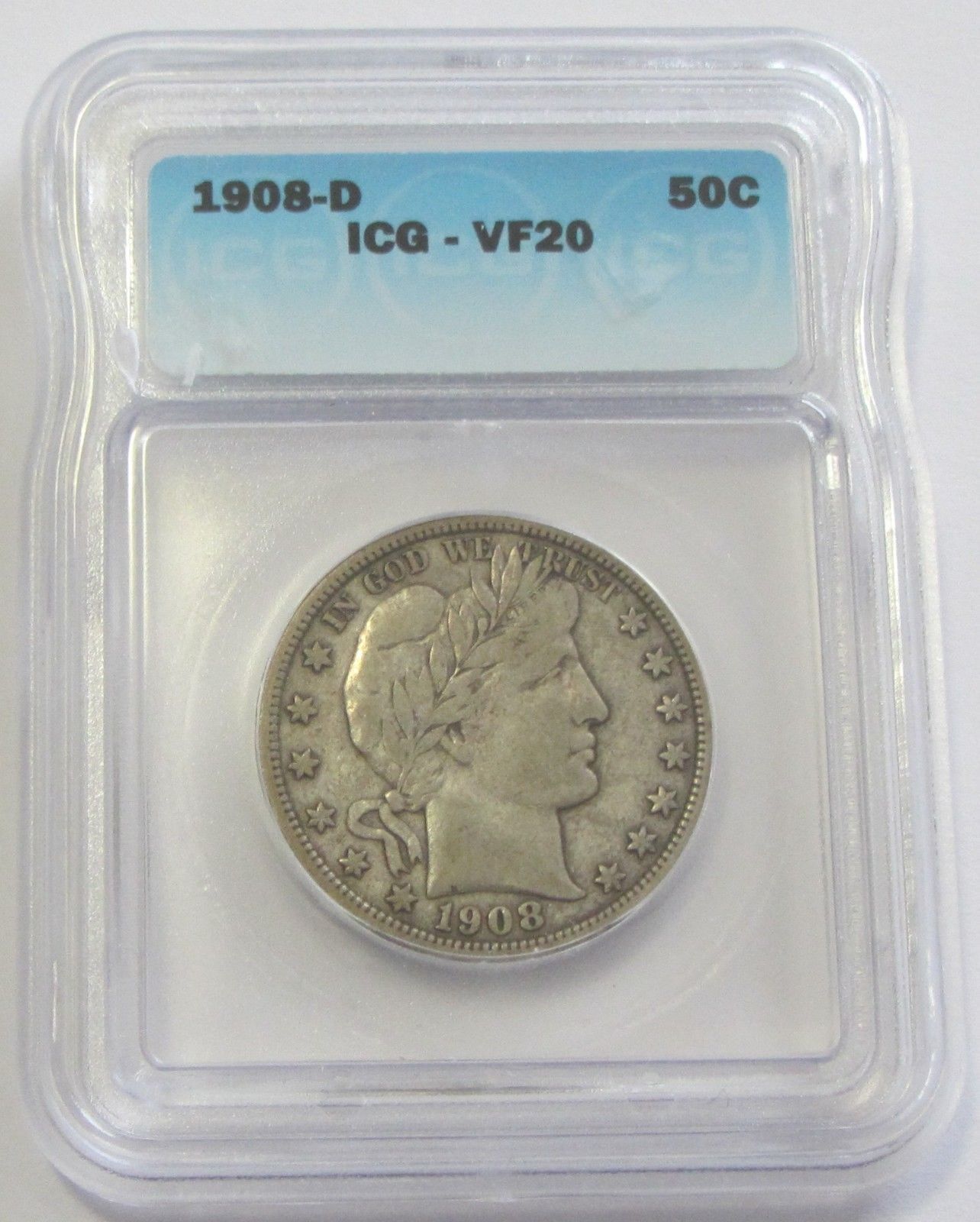 1908D Barber Half Dollar ICG VF-20 | Of Coins & Crystals