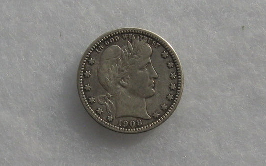 1908O Barber Quarter VF-30 | Of Coins & Crystals