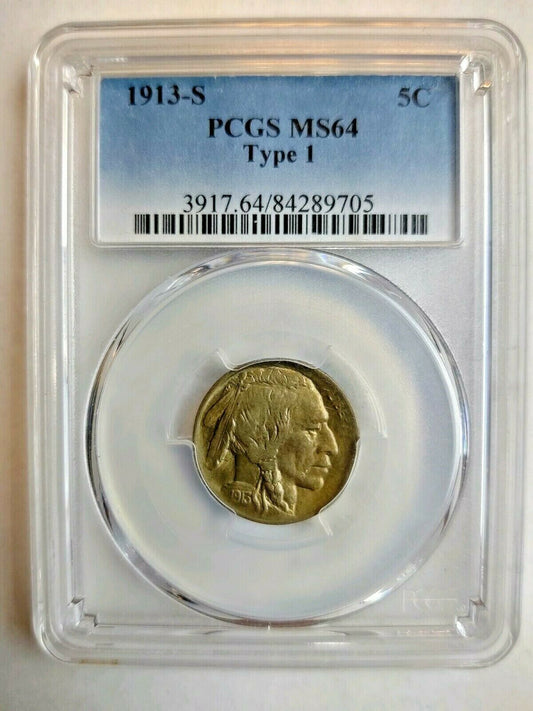 1913S Buffalo Nickel PCGS MS64 | Of Coins & Crystals