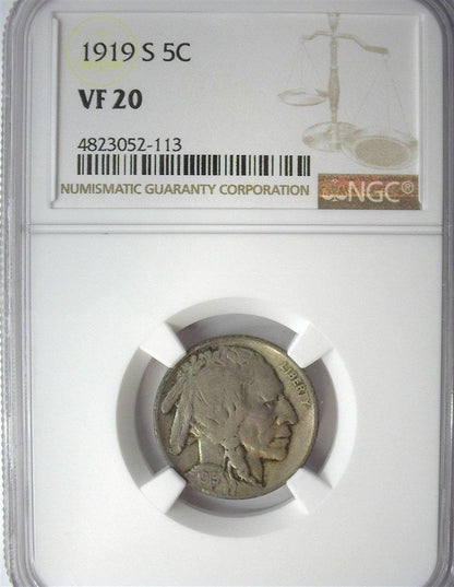 1919-S Buffalo nickel NGC VF-20 | Of Coins & Crystals