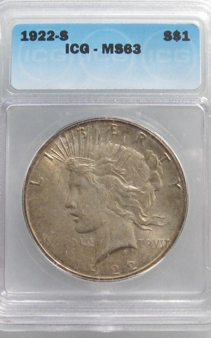 1922S  Peace Dollar ICG MS-63 | Of Coins & Crystals