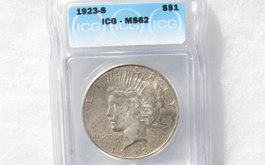 1923S  Peace Dollar   ICG MS-62 | Of Coins & Crystals