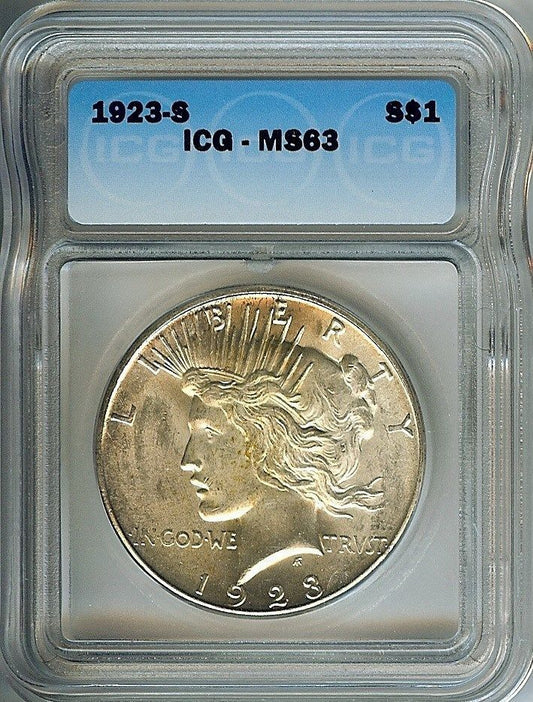1923S Peace Dollar  ICG MS-63 | Of Coins & Crystals
