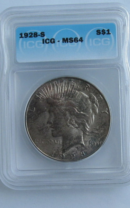 1928S Peace Dollar ICG MS64