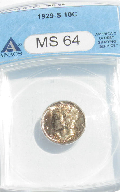 1929S  Mercury Dime ANACS MS64