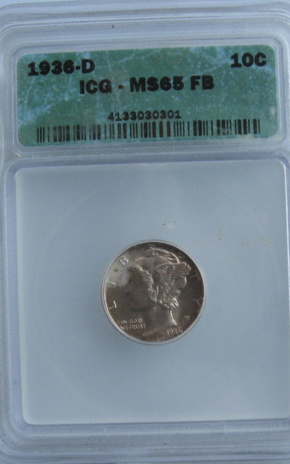 1936D  Mercury Dime ICG MS65 FSB