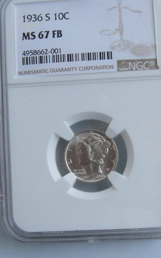 1936S  Mercury Dime NGC MS67 FSB