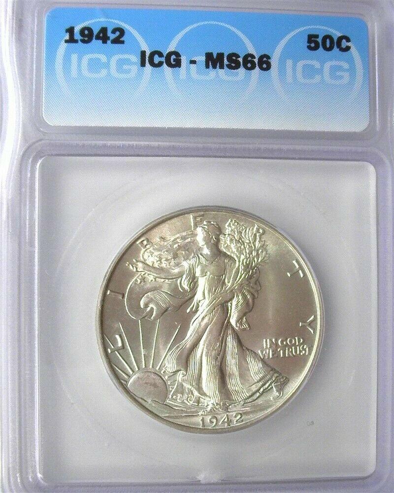 1942 Walking Liberty Half Dollar ICG MS-66 | Of Coins & Crystals