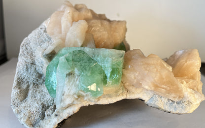 Apophyllite on stilbite on Matrix