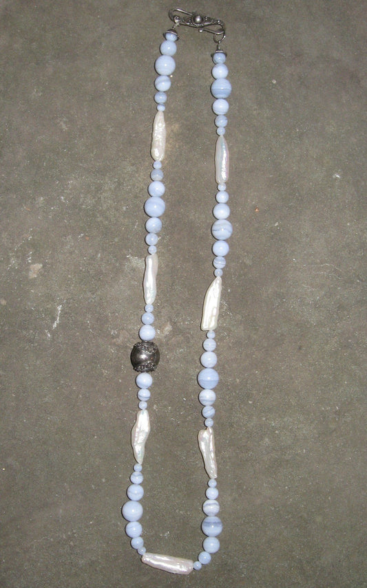 Blue Lace Agate & Freshwater Pearl | Of Coins & Crystals