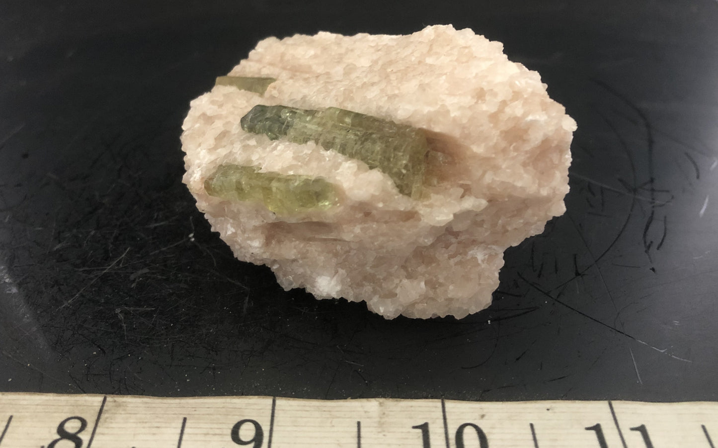 Green Apatite on Calcite  Liscombe Deposit, Ontario, Canada | Of Coins & Crystals