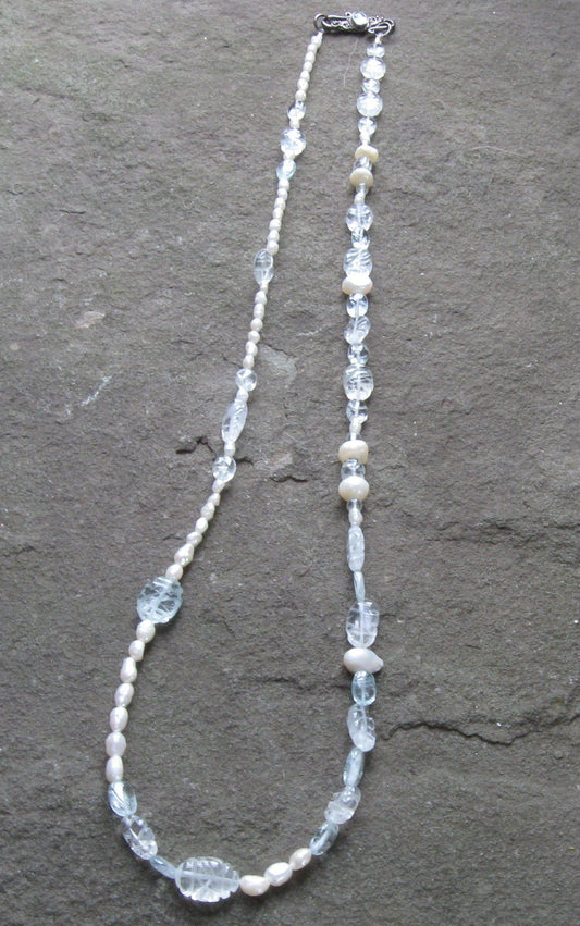 Aquamarine & Freshwater Pearl  Necklace | Of Coins & Crystals