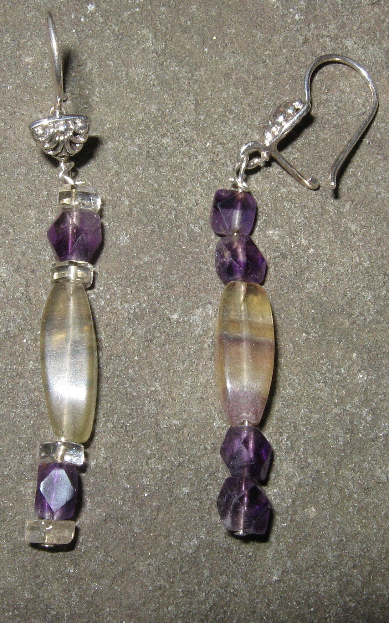 Banded Flourite, Amethyst & Citrine Earrings | Of Coins & Crystals
