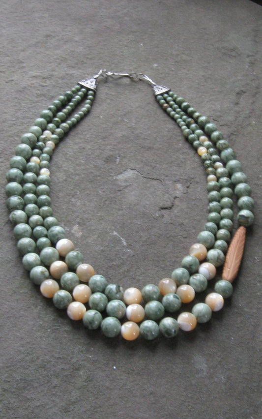 Rhyolite & Mother of Pearl 3 strand | Of Coins & Crystals